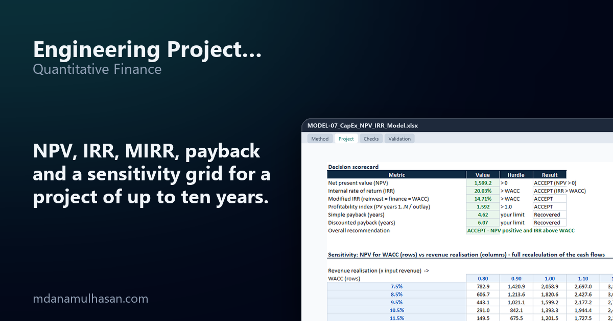 Engineering Project Capital Budgeting & NPV Engine — version 1.0.0, Quantitative Finance (social card)